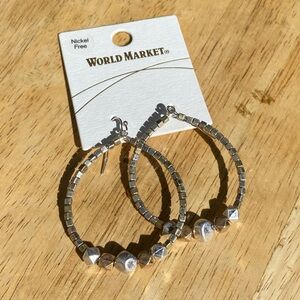 Cost Plus World Market Silver Hoop Earrings with Bead Accents